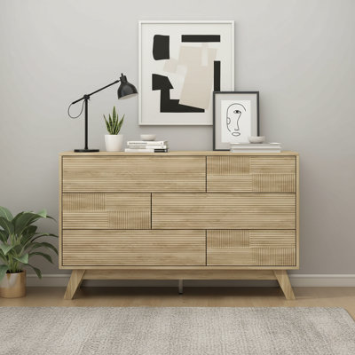 Dark Wood Fluted Dresser With Push-to-open Storage, Modern Handleless Chest For Bedroom Or Nursery by Latitude Run