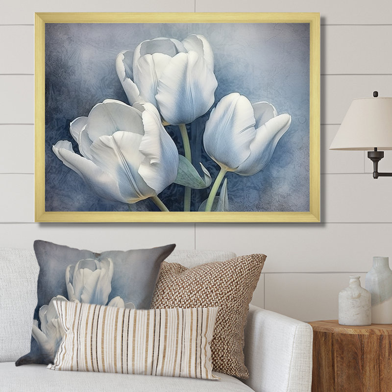 Tulipes Simplicity Sapphire II sur toile, Cadre photo noir, H 16 po x l 32 po