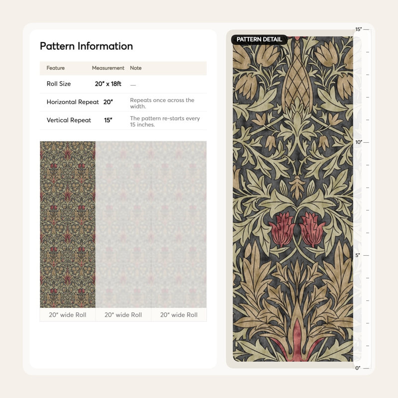 Papier peint damassé rétro floral beige et gris anthracite, Non tissé, non collé