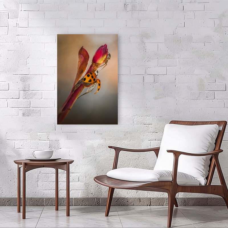 Ladybug Wings On Bud Delicate Ladybug Spider Flower Nature Wall Art Print 1 Piece Wrapped Canvas Wall Art