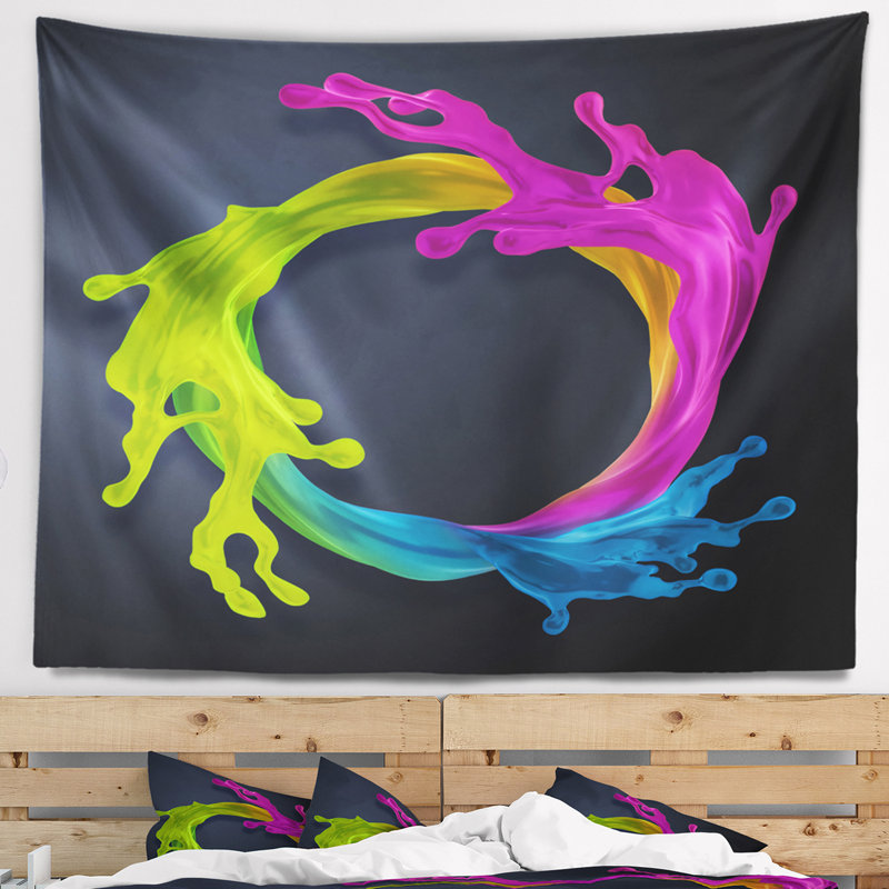 Tapisserie ronde en couleur abstraite, H 32 po x l 39 po
