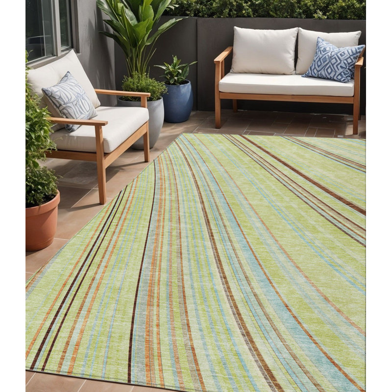 Tapis intérieur lavable rayé brun et bleu ciel 5 pi x 8 pi