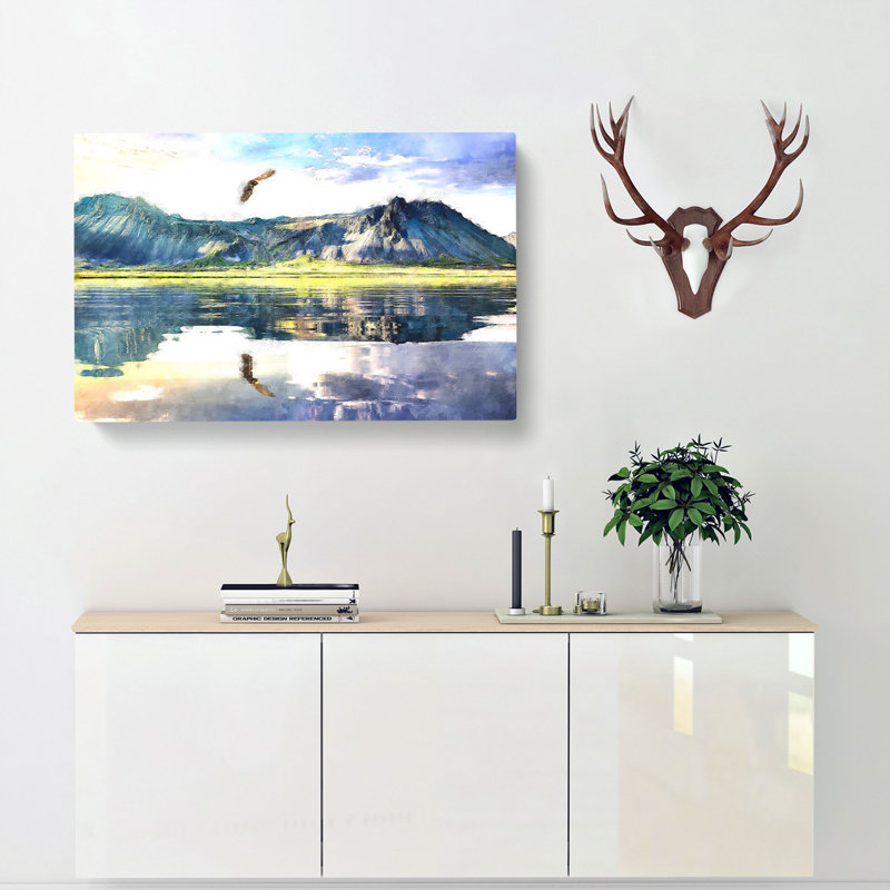 Eagle Flying Above New Zealand - Wrapped Canvas Painting, 60cm H x 91cm W x 3cm D