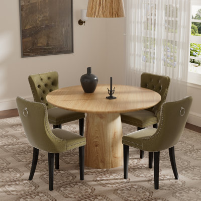 5 Pieces Modern Farmhouse Round Dining Set with Mid-century High-end Tufted Velvet Retro Chair Set for 4