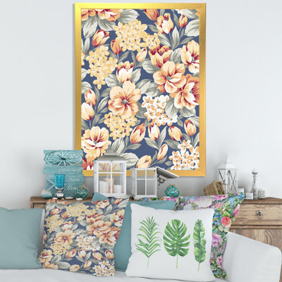 Fleurs jaunes et oranges rétro - peinture sur toile
