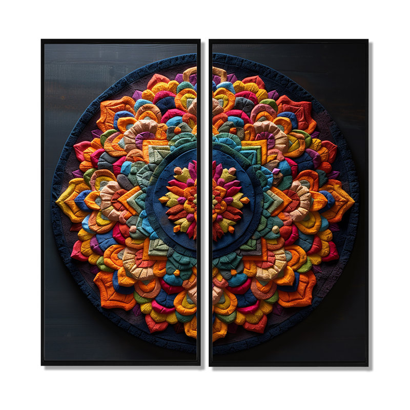 Bouddha bouddha fleur de mandala - art mural traditionnel, 32" H x 32" W, Impression encadrée flottante, Black