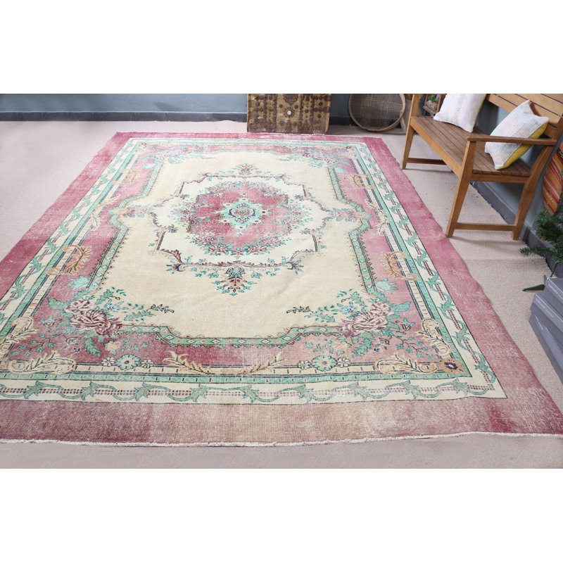 Tapis turc Anatolian en laine tissé à la main surdimensionné beige parfait pour les salles à manger