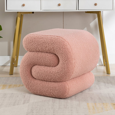 Tabouret de maquillage en forme de S avec repose-pieds et tabouret, rose