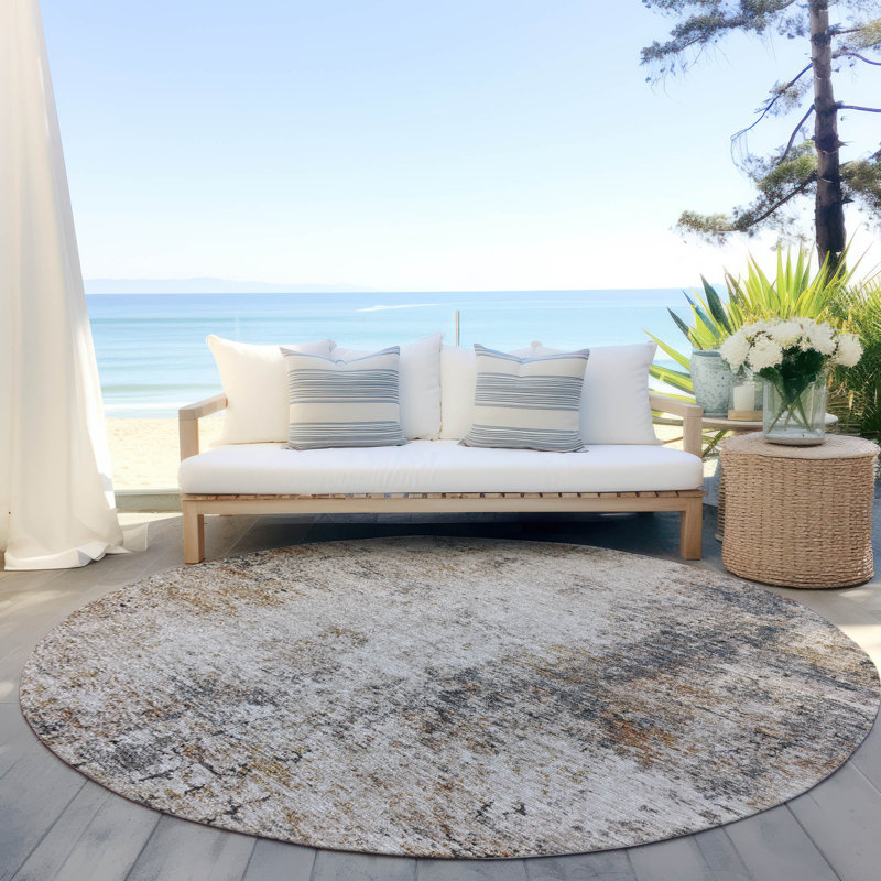 Loomelle Ivory Washable Indoor-Outdoor Rug - , 8' x 8'