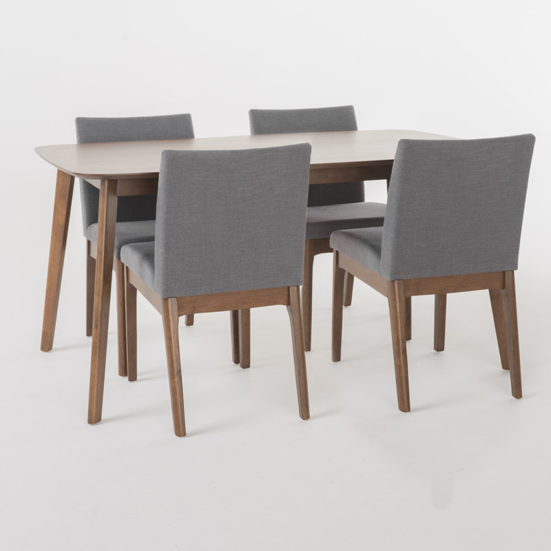 Dashone 4-Person Four-Leg Dining Set, Natural Walnut, Dark Gray