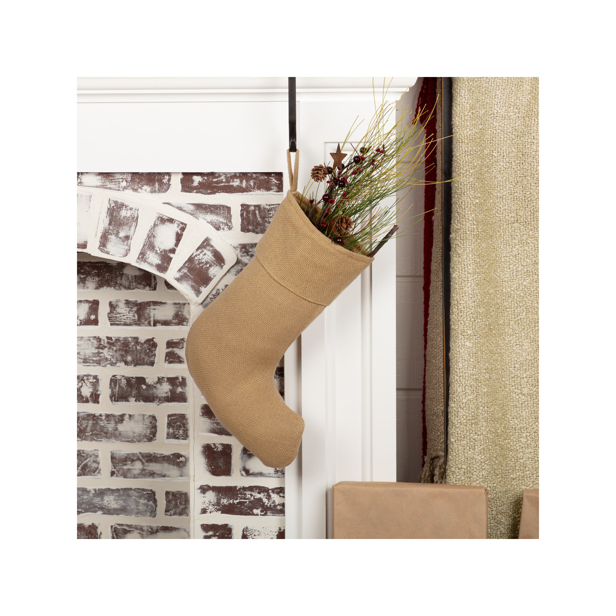 Festive Finds Burlap Stocking, 15" H x 11" W, Natural