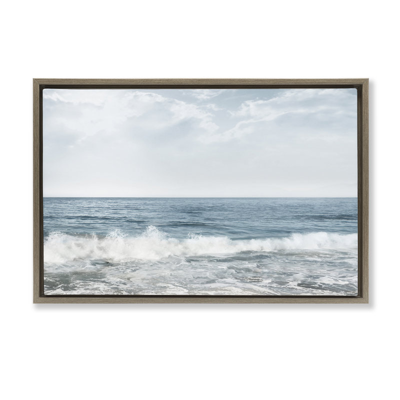 Toile flottante encadrée "Splashing Waves Beach" par Mike Calascibetta, Cadre flottant orme Montalcino, H 21 po x l 31 po