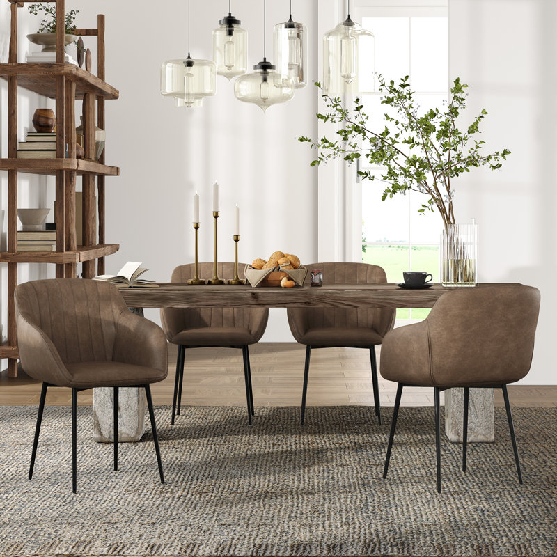 Modern Faux Leather Upholstered Dining Chairs with Metal Legs, 4, Dark Brown PU