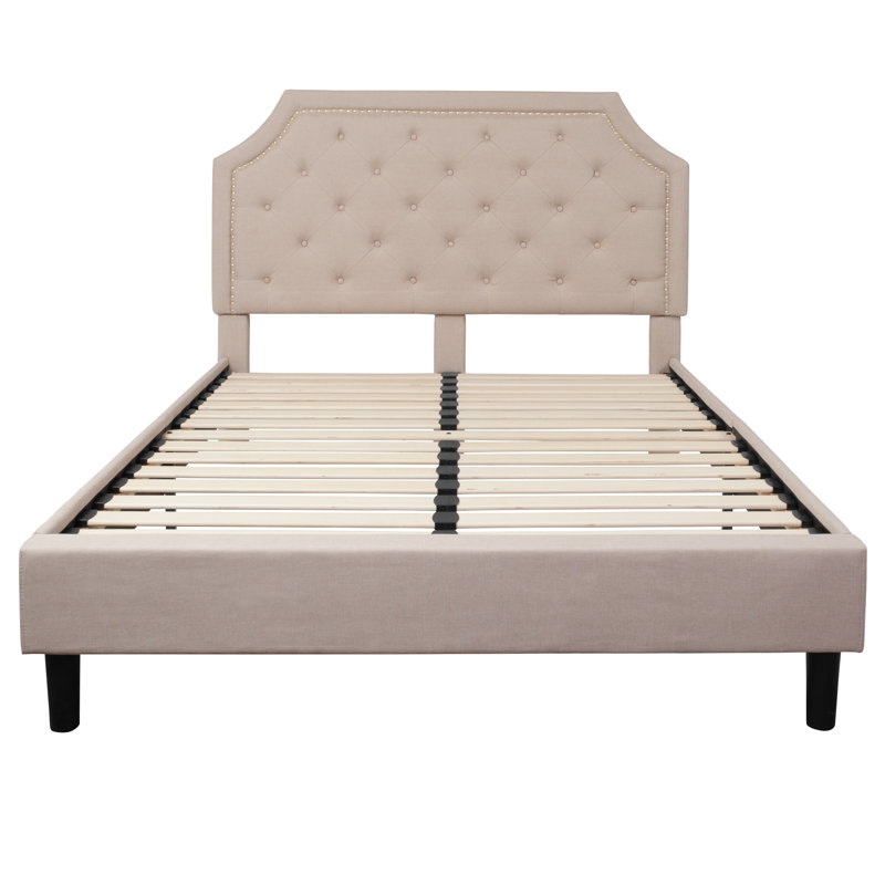 Aluino Arched Button Tufted Upholstered Platform Bed Frame - No Box Spring Required, Beige, Queen