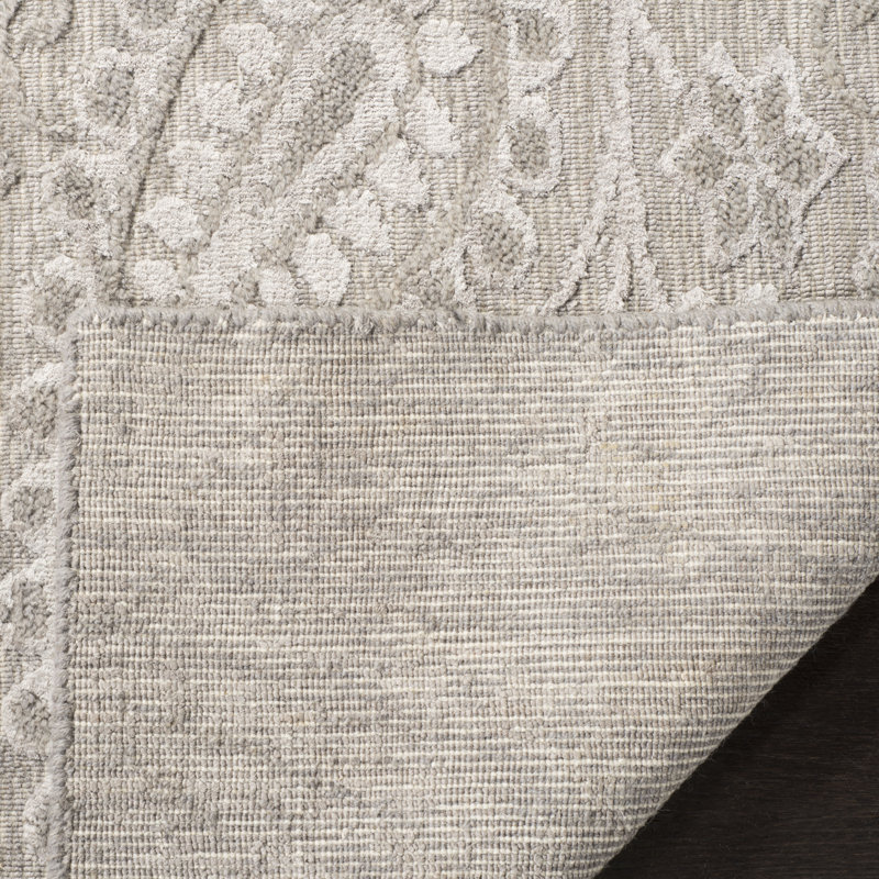 Tapis gris en laine / viscose / coton tissé à la main Chanelle, Rectangle 6 pi x 9 pi