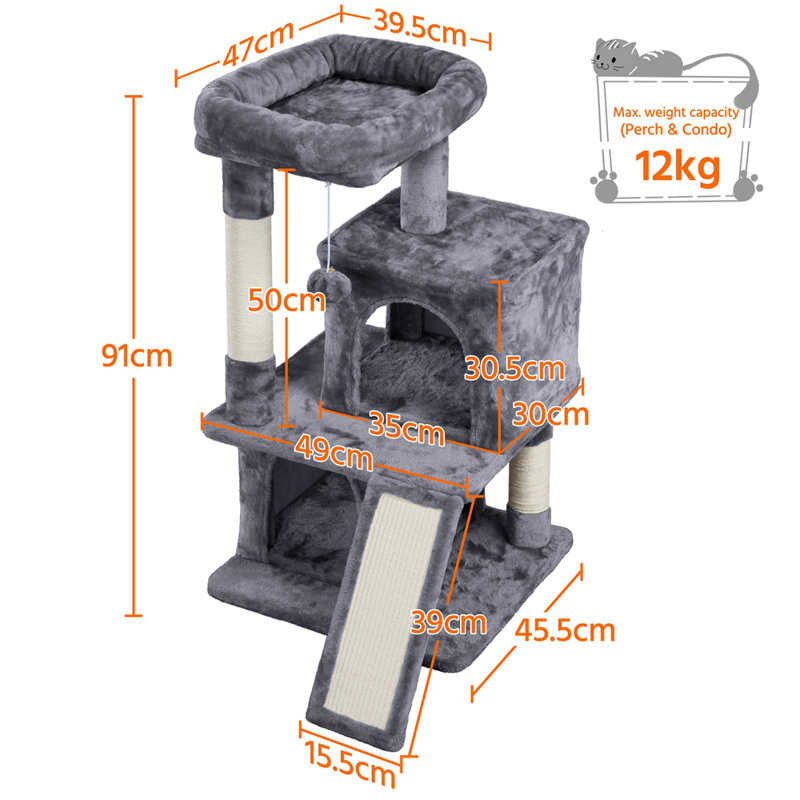 91cm H Multilevel Cat Tower, Dark Grey