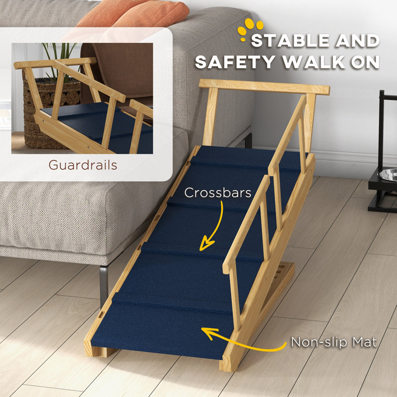 Escalier pour animal de compagnie L 33,5 po, bois naturel et polyester