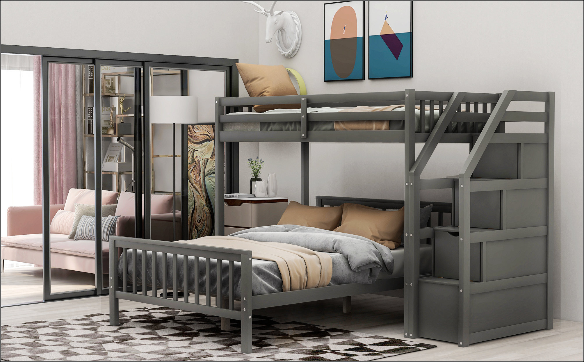Harriet Bee Twin Over Full Loft Bed With Staircase - Wayfair Canada