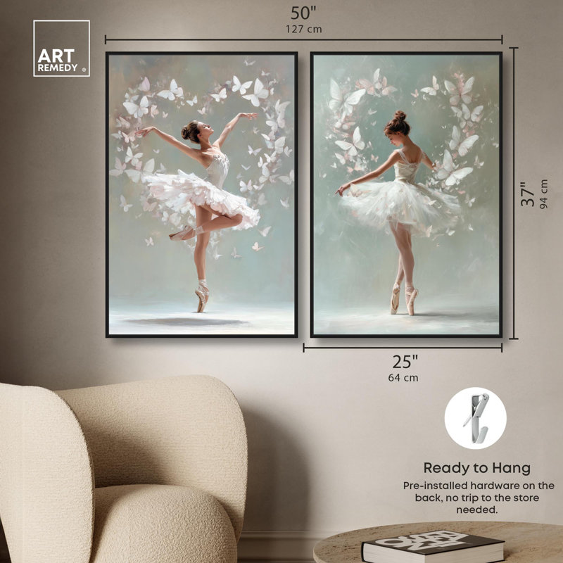 «Ballet Reverie Glam Art», ensemble de 2 impressions sur toile par , Noir, Impression dans un cadre flottant sans passe-parto