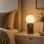 11.5" Modern Natural Brown Marble Table Lamp with Milky Glass Globe Shade-942038133