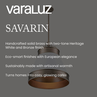 Luminaire suspendu 1 lumière Savarin - H 22 po - noir Heritage / bronze Heritage