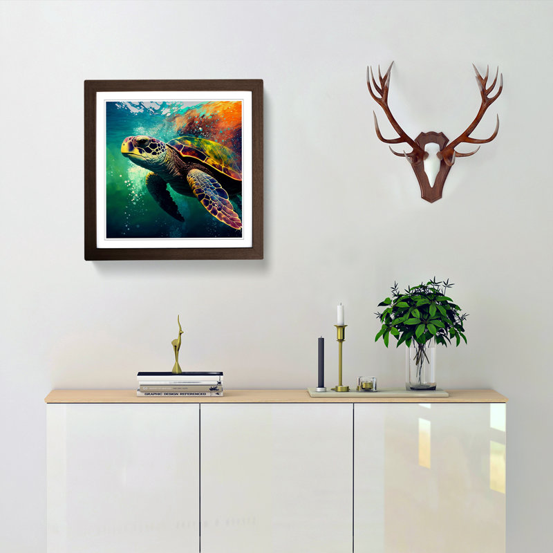 Sea Turtle Pop 1 Piece Single Picture Frame Wall Art, Walnut