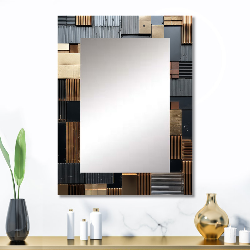 Mosaïque brune brune - mosaïque abstraite, miroir mural moderne et contemporain, impression sur métal, 32 po x 24 po