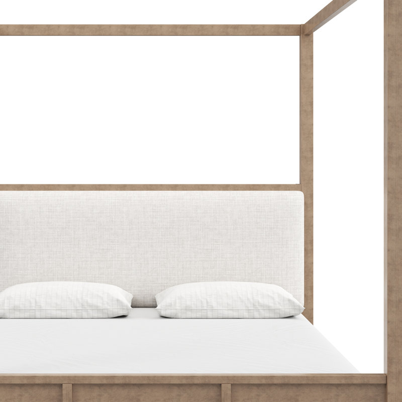 Lit plateforme à baldaquin en bois avec tête de lit tapissier et système de support à lattes renforcé pour les chambres modernes