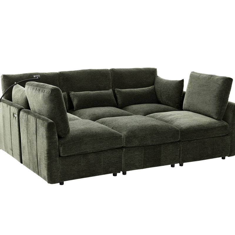 85.4" U-Shaped Sectional With Movable , Two Ports, Phone Holder, And Ergonomic Posture Support For Living Space Modern Depth, Frame Comfortable