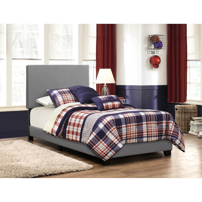 Modern Bedroom Grey Twin Bed With Faux Leather Upholstery And A Stable Mattress Support Panel Luxurious Look, Gray, Twin