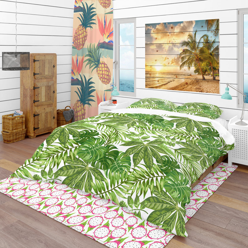 Exotic Pattern with Tropical Leaves - Tropical Nature Duvet Cover Set - Microfiber Polyester, Twin Duvet Cover + 1 Sham
