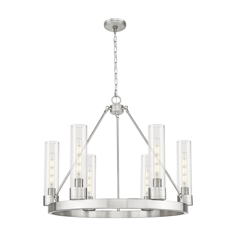 Lustre 6 lumières avec abat-jour Scherer, Grainé, Nickel satiné