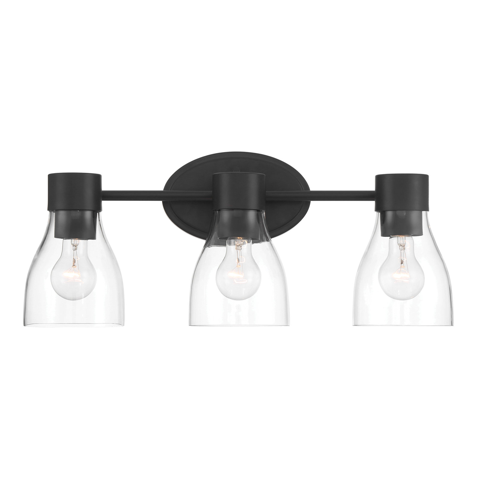 3-Light Brushed Brass Vanity Light with Clear Glass Shades, 3, Satin Black