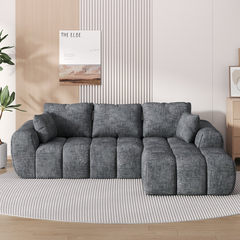 Canapé modulaire en L de 101 po à 2 pièces sans dossier et sans assemblage 101 po Chenille, Chenille grise foncée
