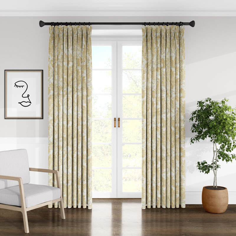 Bella Drapery Linen Damask Room Darkening Pinch Pleat Single Curtain Panel, Aqua, 20" W x 84" L