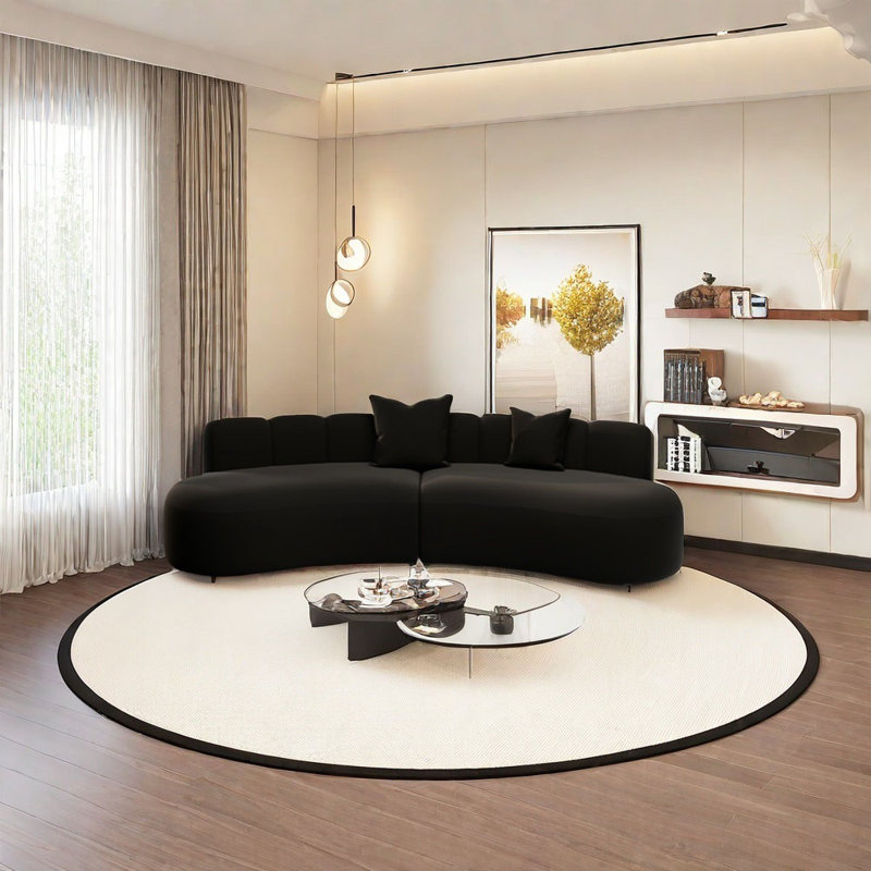 Canapé d'angle noir semi-circulaire incurvé, 4, H 25,59 po x l 110,24 po x P 33,47 po