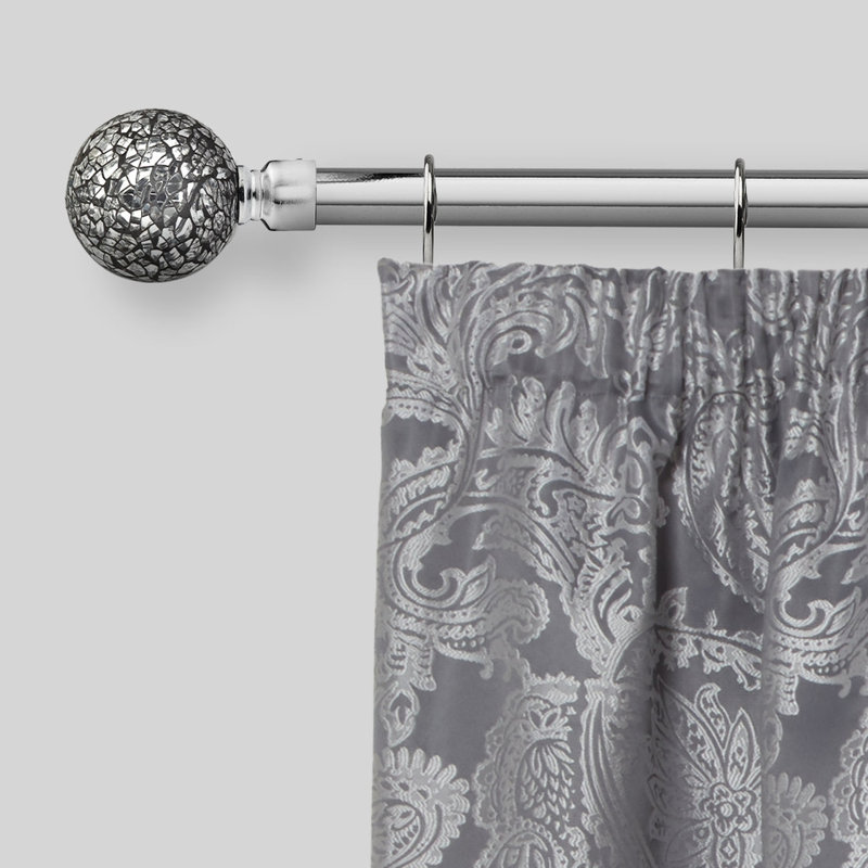 Abrahamson Antique Brass Adjustable 160cm to 300cm 2cm Single Curtain Pole, Chrome, 1.6 - 3m