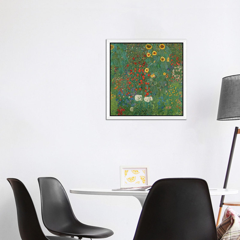Farm Garden With Sunflowers, 1905-06 by Gustav Klimt - Wrapped Canvas Painting, White Framed, 66.04 cm H x 66.04 cm W
