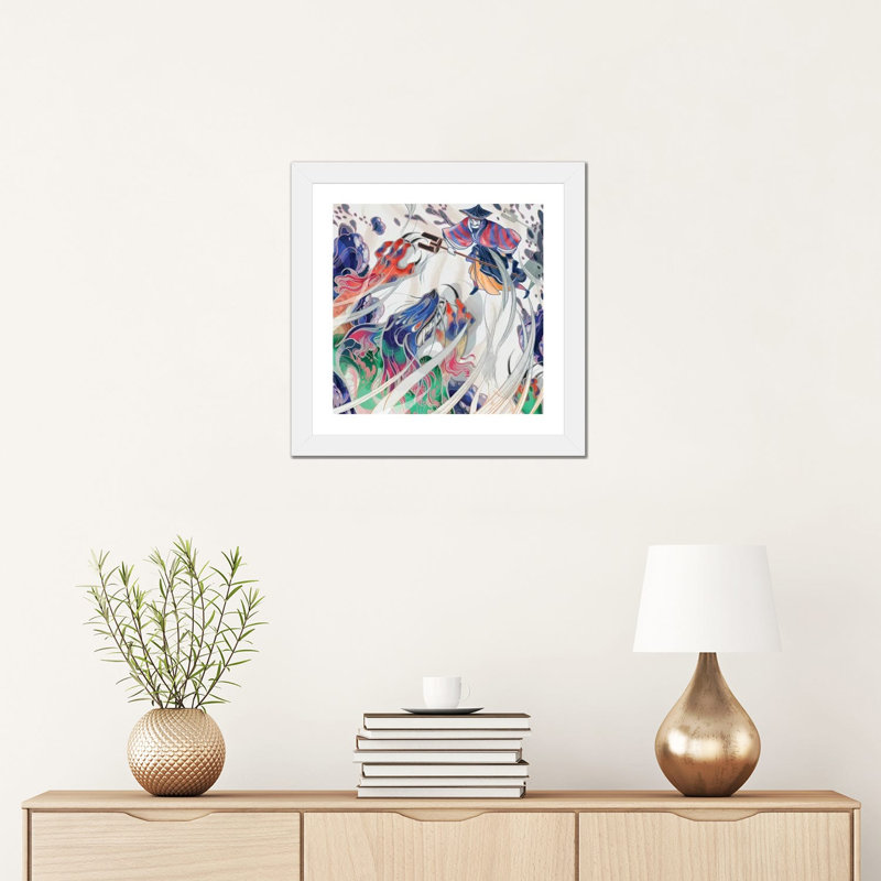 " Water Beast " by Sija Hong, White, 16" H x 16" W x 1" D, White Framed Paper
