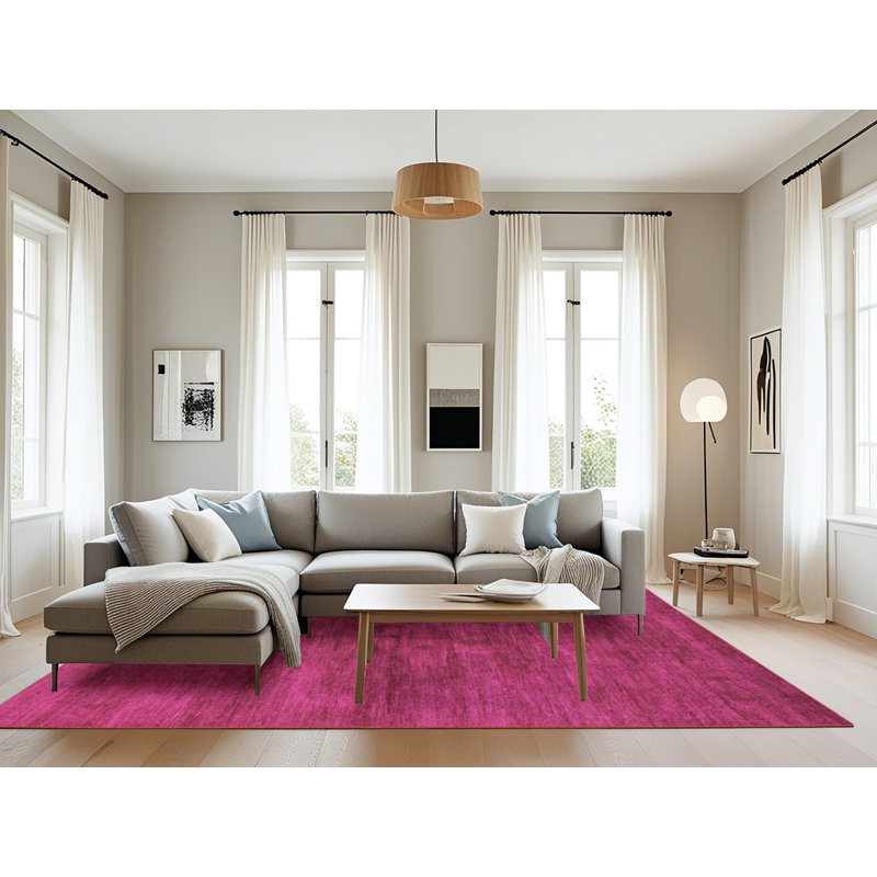 Tapis en laine et polyester tissé à la machine en magenta, Rectangle 8 pi x 12 pi
