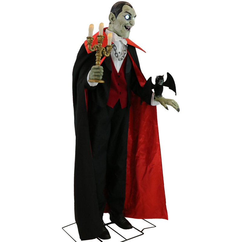 Vampires Haunted Hill Farm  5.5-Ft. Tall Vampire Host, Motion-Activated Talking Halloween Animatronic for Indoor or Covered Outdoor
