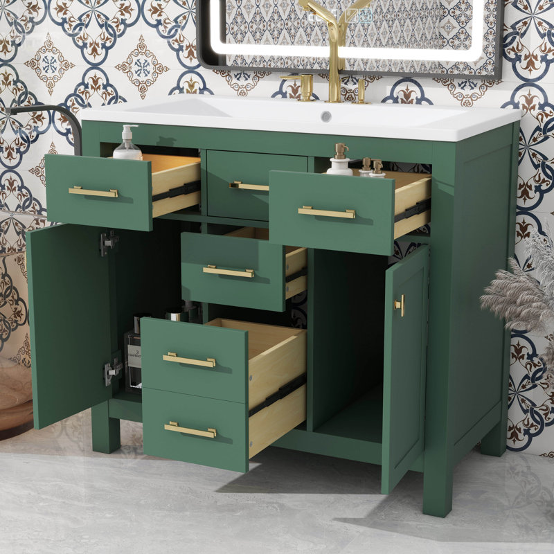 Meuble-lavabo moderne 36 po avec lavabo, 4 tiroirs et 2 compartiments de rangement spacieux, Vert