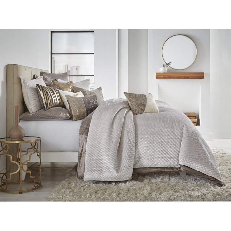 Ensemble de housse de couette en polyester 3 pièces Giorgiana, Housse de couette très grand + 2 taies décorativ, Beige