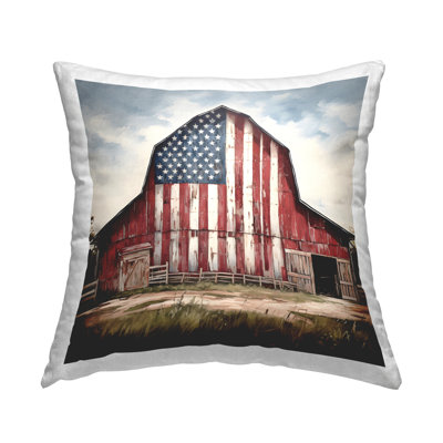 Coussin décoratif imprimé Americana Barn View par Petal Prints Design