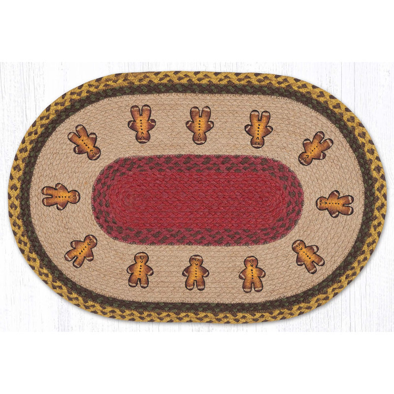  Oval Jute Tread – 20"x30", Nature-Inspired Hand-Stenciled Patch, Oval 1'8" x 2'6"