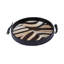 Leather Round Tray with Zebra Inlay - Springbok Horn Handles
