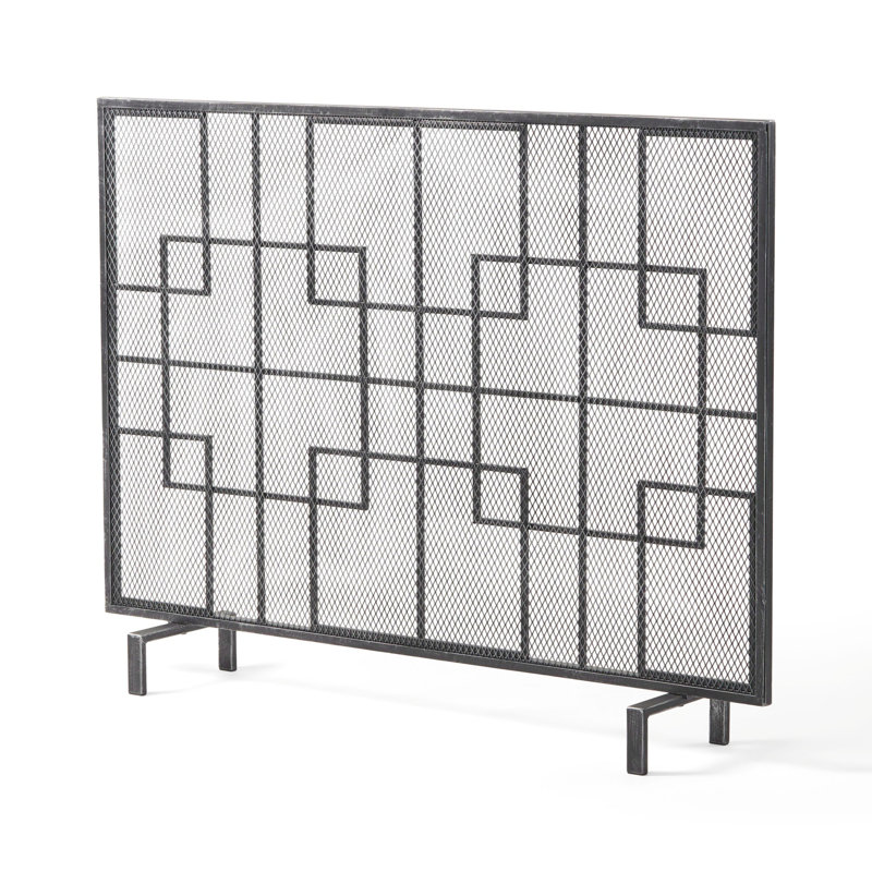 Sonia 1 Panel Iron Fireplace Screen, Black/Silver