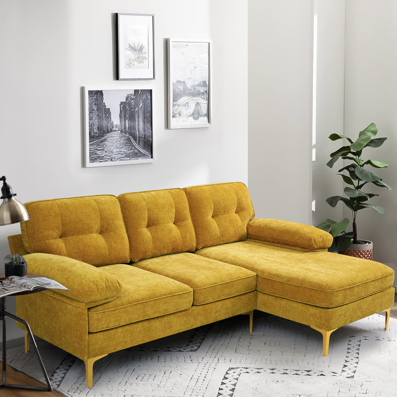 Joseph-Alexander Upholstered Sectional 82.7" Wide Sectional Sofa with Chaise Chenille Fabric White Modular Design for Living Room
