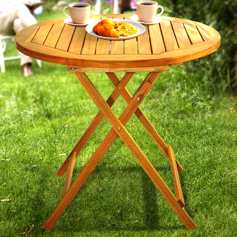 Table d'appoint d'extérieur pliante ronde en bois d'acacia 27,6 po - Résistant aux intempéries
