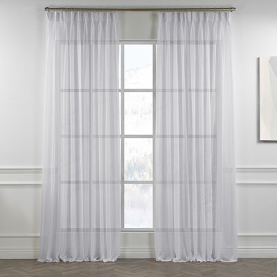 Triple Pinch Pleated Extra Long and Extra Wide Faux Linen Sheer Single Panel